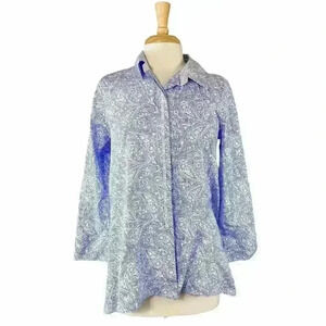 Habitat Womens Blue‎ White Cotton Long Sleeve Button Back Top Shirt Sz Small